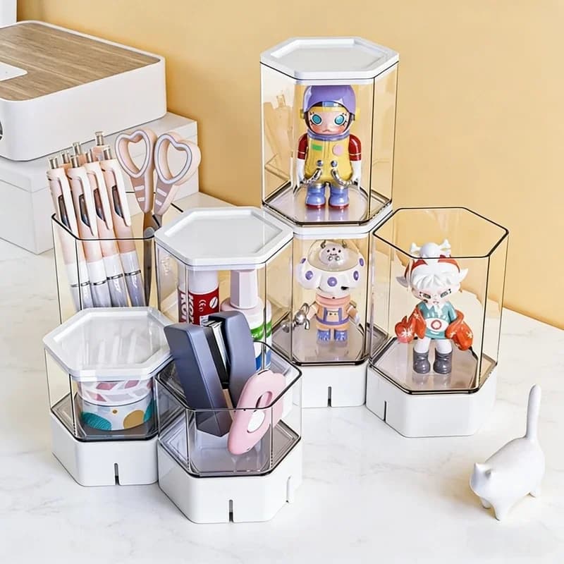 Scatola portaoggetti trasparente da scrivania, organizer per blind box, per bambole, articoli di cancelleria, cosmetici, strumento per l'organizzazione domestica.