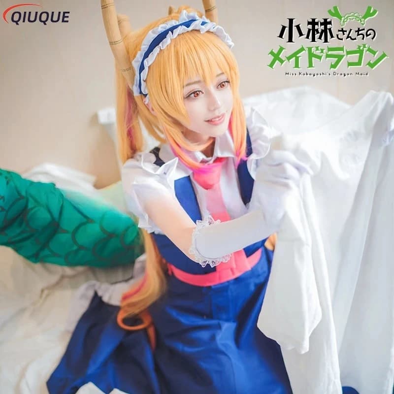 Costume Cosplay Anime Miss Kobayashi Dragon Maid, Parrucca e Coda di Tohru, Abito da Donna per Feste di Halloween