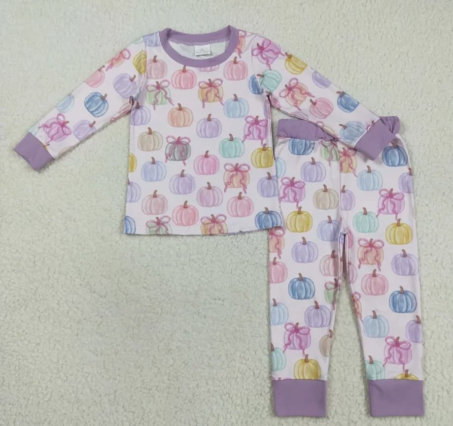 Neonata maniche lunghe zucche fiocchi camicia pantaloni per bambini set viola pigiama bambino abiti per bambini vestiti del Ringraziamento