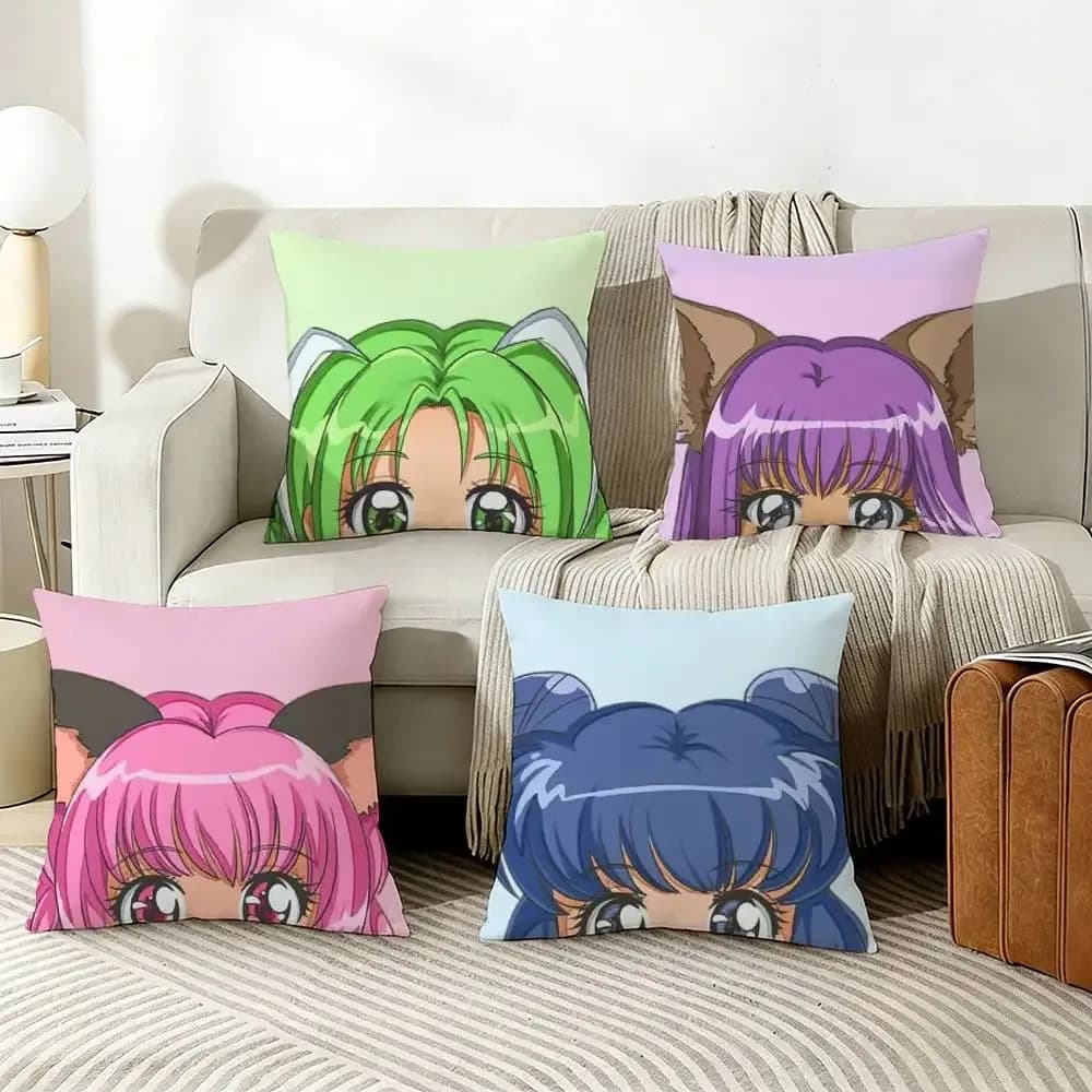 Tokyo M-Mew Mew Anime pillow case, soft decorative pillowcase with print of the character of a cat girl Kawaii, for sofa and bedroom
