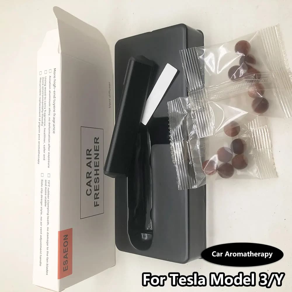For Tesla Model 3/Y Auto Air Freshener - Invisible Design -Automatic Deodorizer Fragrance Diffuser Car Aromatherapy Wooden Bead
