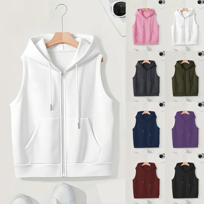 Gilet con cappuccio di grandi dimensioni 2025 da donna, cardigan senza maniche ampio casual primaverile e autunnale con maglione con cerniera