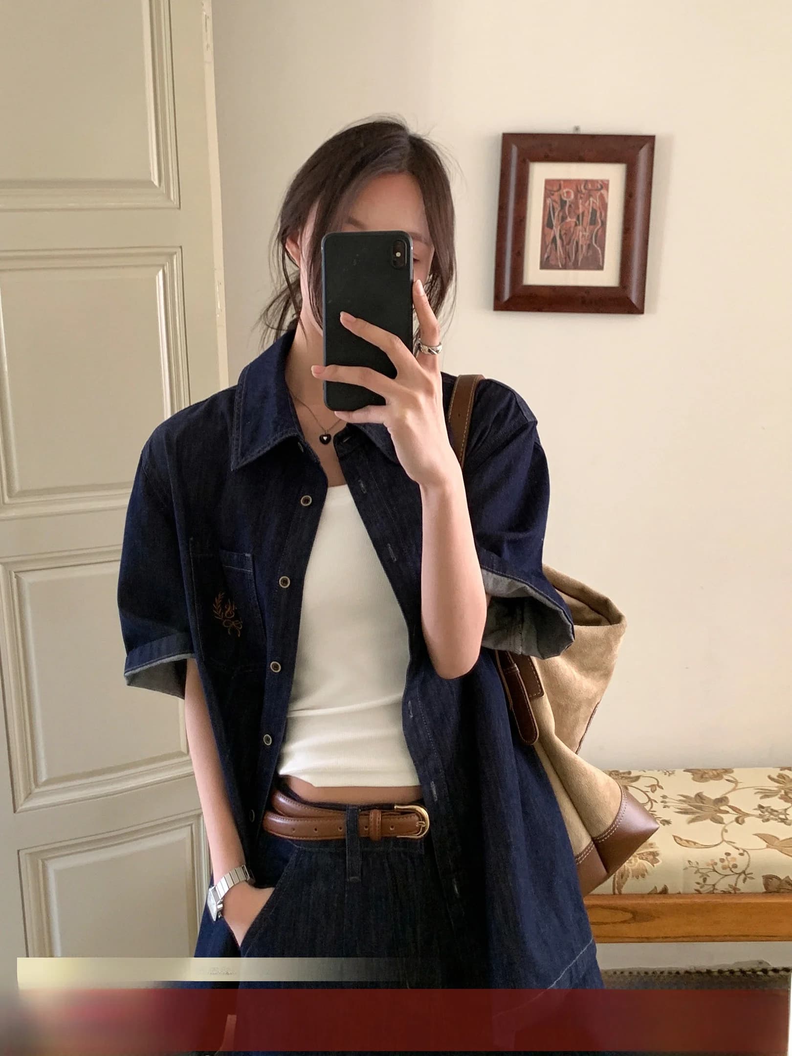 Completo estivo da donna in stile coreano, giacca in denim a maniche corte e pantaloni a gamba dritta a vita alta.