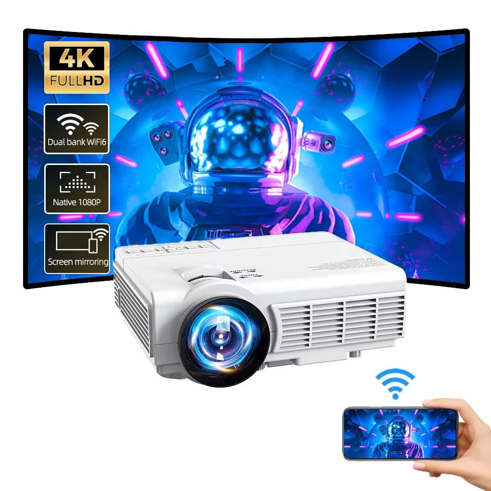 Proiettore nativo 1080P FHD con WiFi e Bluetooth, potente proiettore portatile per home theater all'aperto, ideale per film e giochi