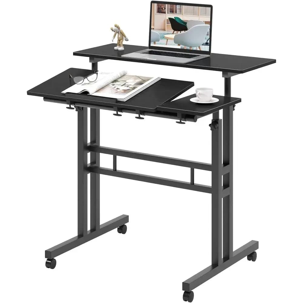 Convertitore per Scrivania Regolabile e Portatile con Ruote per Ufficio Domestico, Carrello per Laptop, Adatto per Posizioni in Piedi e Seduto
