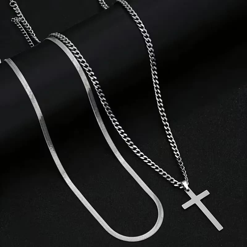 Collana con struttura in acciaio inossidabile, design a catena cubana a spina di serpente impilabile, gioielli con ciondolo personalizzati da uomo e da donna