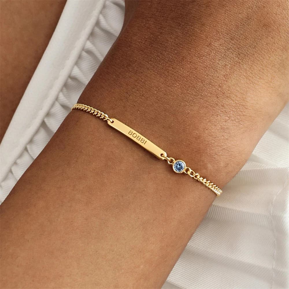 Bracciale con barra portafortuna personalizzato Braccialetti con nome ID inciso personalizzato Bracciale con gioielli vintage a catena regolabile in acciaio inossidabile