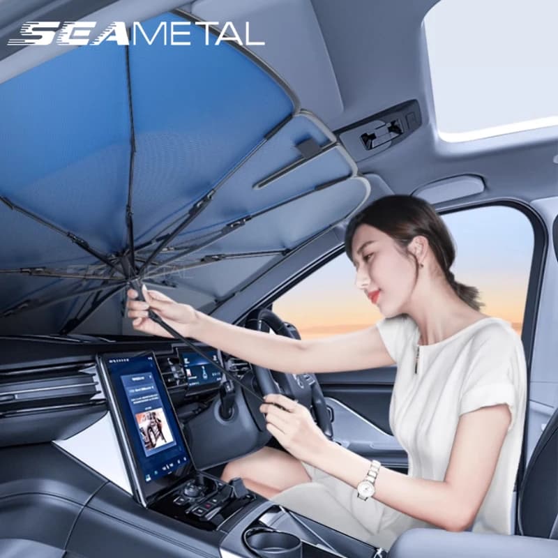 SEAMETAL Ombrellone per auto Ombrellone per auto Parasole Protezione UV Parasole Protezione estiva per parabrezza anteriore automatico per accessori auto