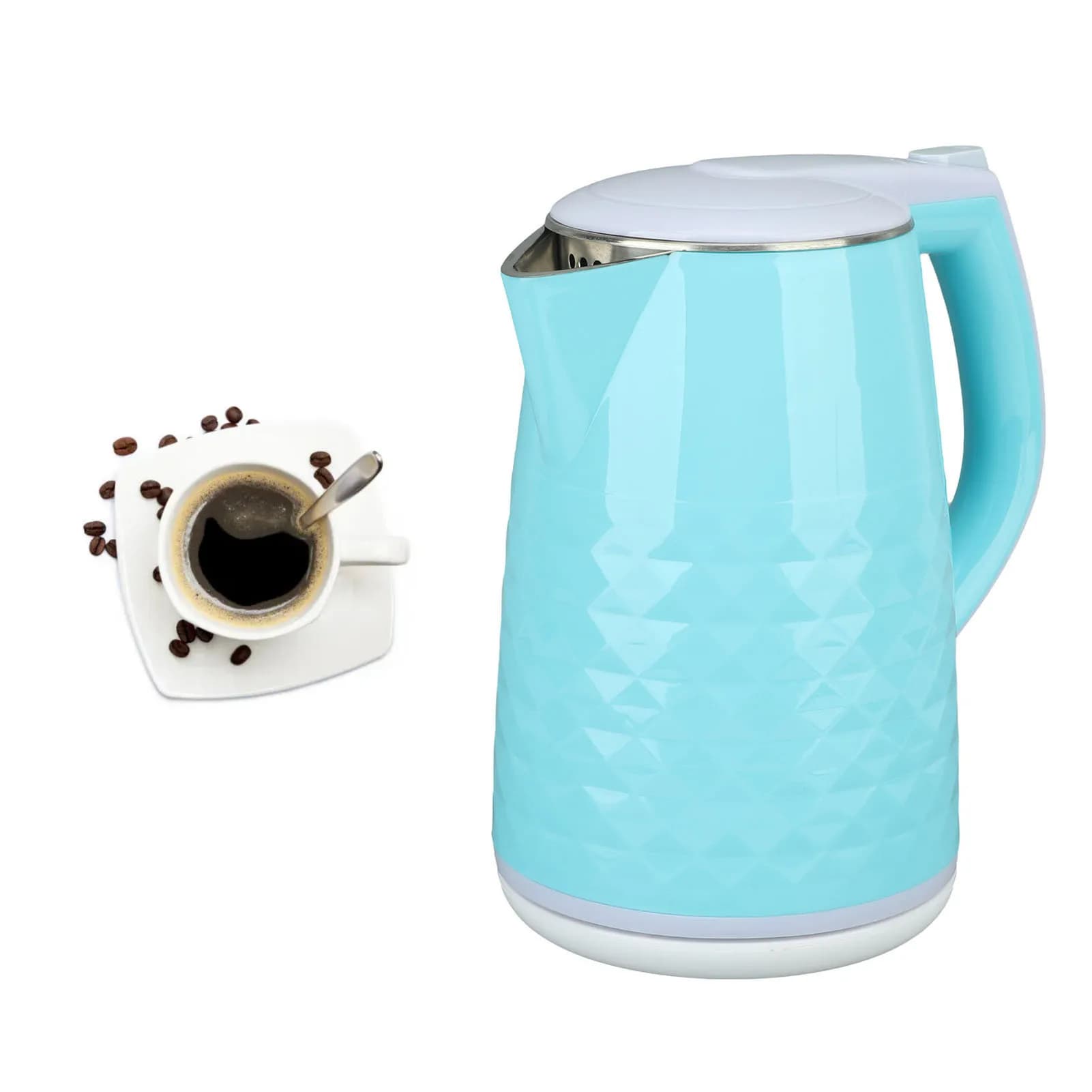 Electric Tea Kettle 2000W Double Stainless Steel 2L Water Boiler Heater with Auto Shutoff and Boil Dry Protection