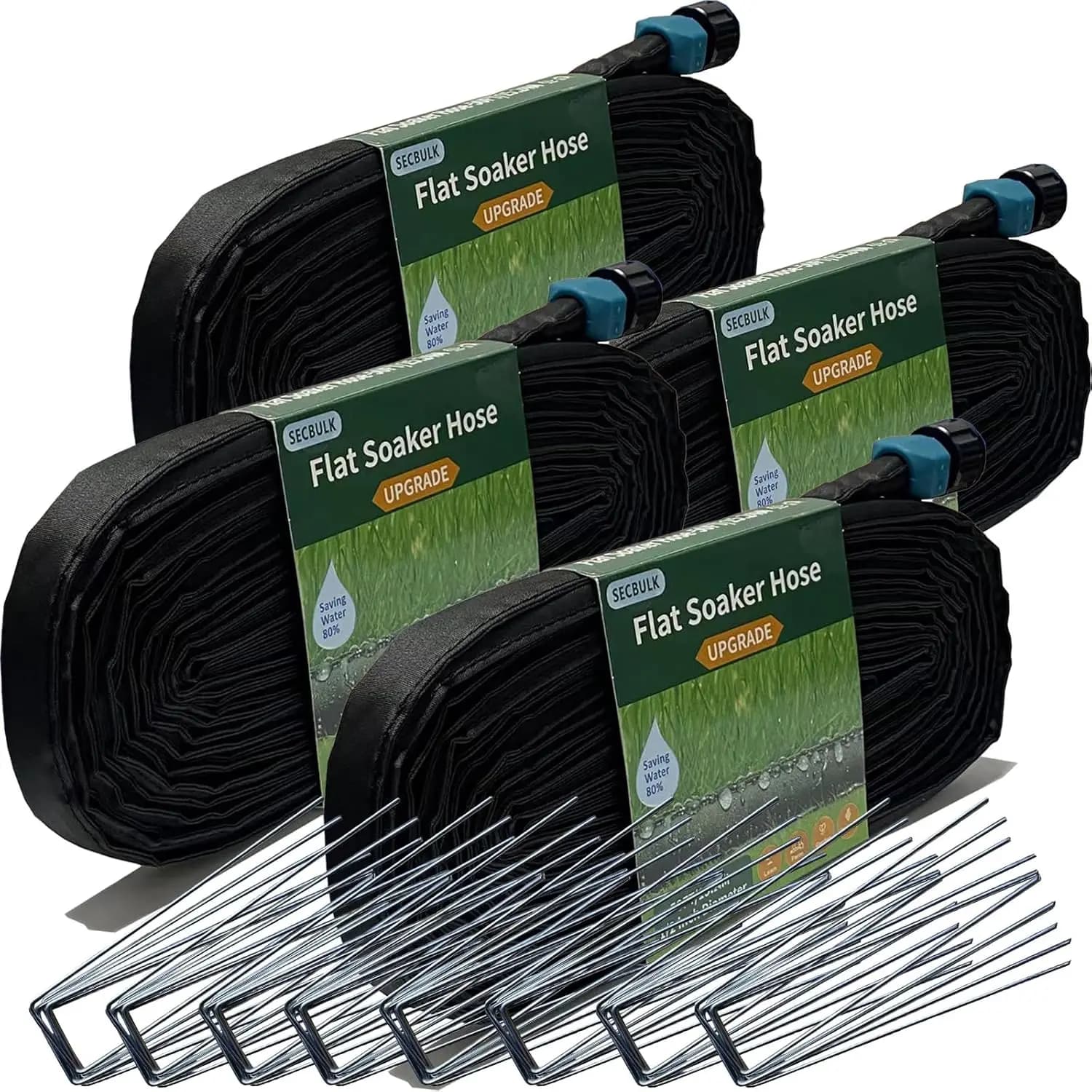 Tubo Irrigazione Piatto da 60 Metri con Picchetti per Giardino, Sistema di Irrigazione a Goccia Collegabile, Risparmia il 80% dell'Acqua, Design a Doppio Strato Anti-Perdita