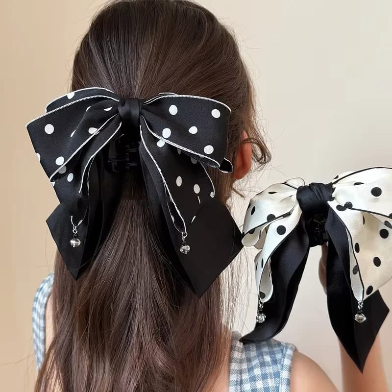 1/2 pezzi fermaglio per capelli con fiocco grande a pois in tessuto per donna elegante forcina a due colori moda ragazza sul retro della testa vongole per capelli