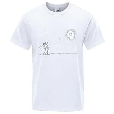 Appassionato di golf, divertente motivo con astronauta che gioca a pallacanestro nello spazio, maglietta casual estiva da uomo in puro cotone, stile comodo e traspirante