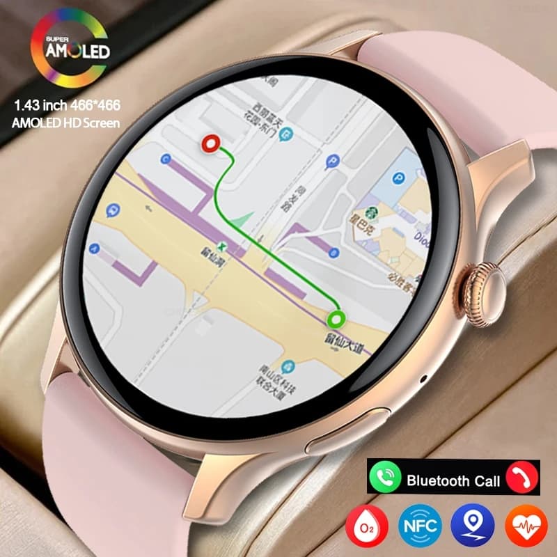 2026 Nuovo Vero AMOLED Astuto Della Vigilanza Delle Signore Dello Schermo Always Show Time 466*466 HD Salute Tracker Chiamate Vocale NFC Smartwatch Donne