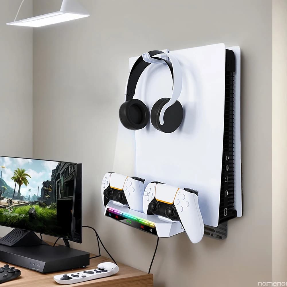 Per PS5/PS5 Kit di montaggio a parete sottile con doppio Controller supporto per cuffie Controller stazione di ricarica per accessori Playstation 5