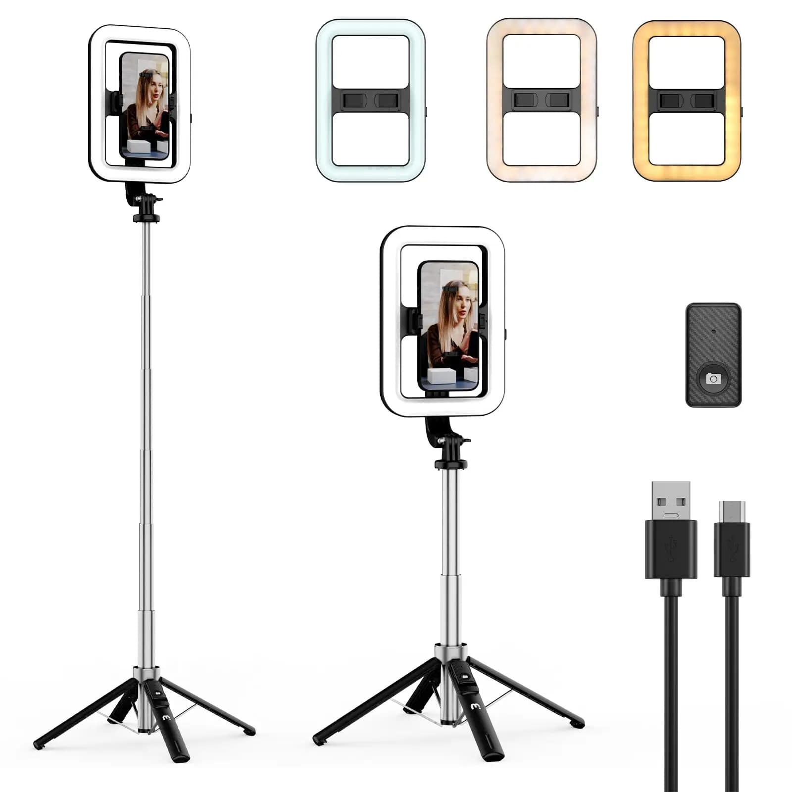 LISCN 1.3m LED Selfie Light con supporto 8 "LED Selfie luce rettangolare luce LED dimmerabile con treppiede per trucco/Live Stream