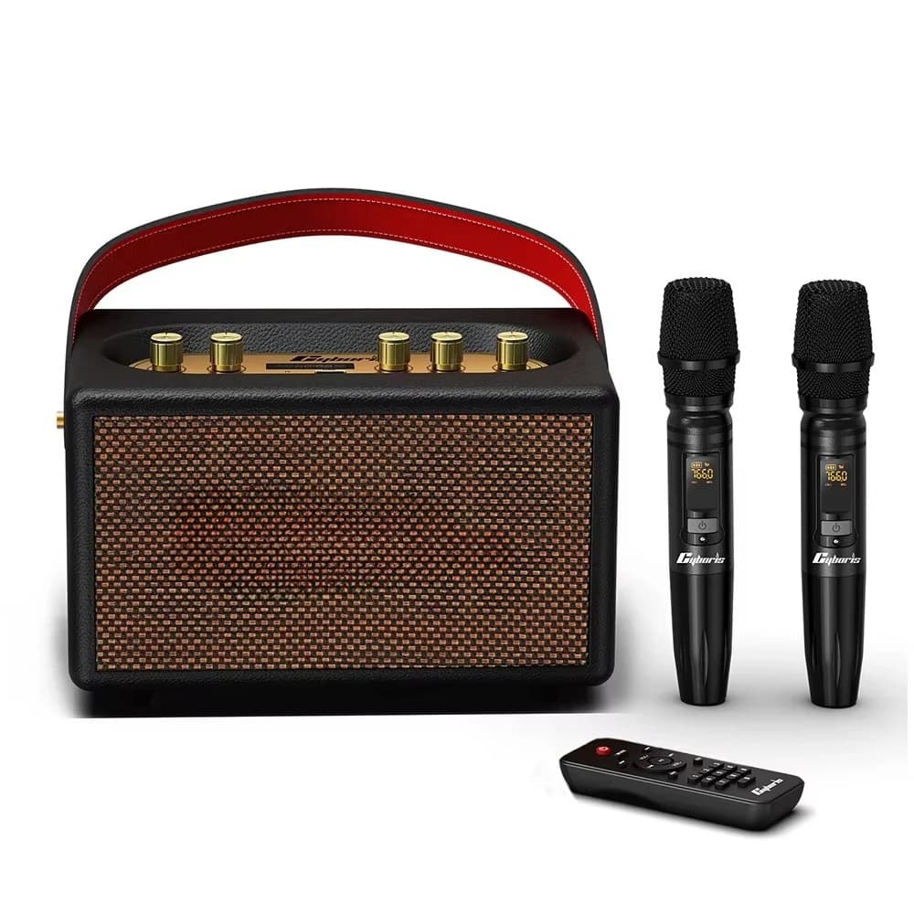 Macchina per Karaoke 80W, Altoparlante Karaoke Portatile Bluetooth con 2 Microfoni Wireless, Sistema PA con FM per Adulti e Bambini