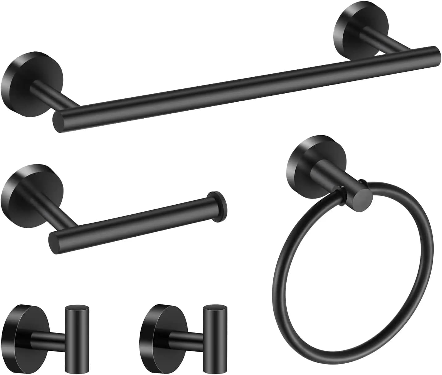 Set di 5 Accessori per Asciugamani da Bagno con Barra da 40 cm, Anello e Ganci per Arredamento Moderno