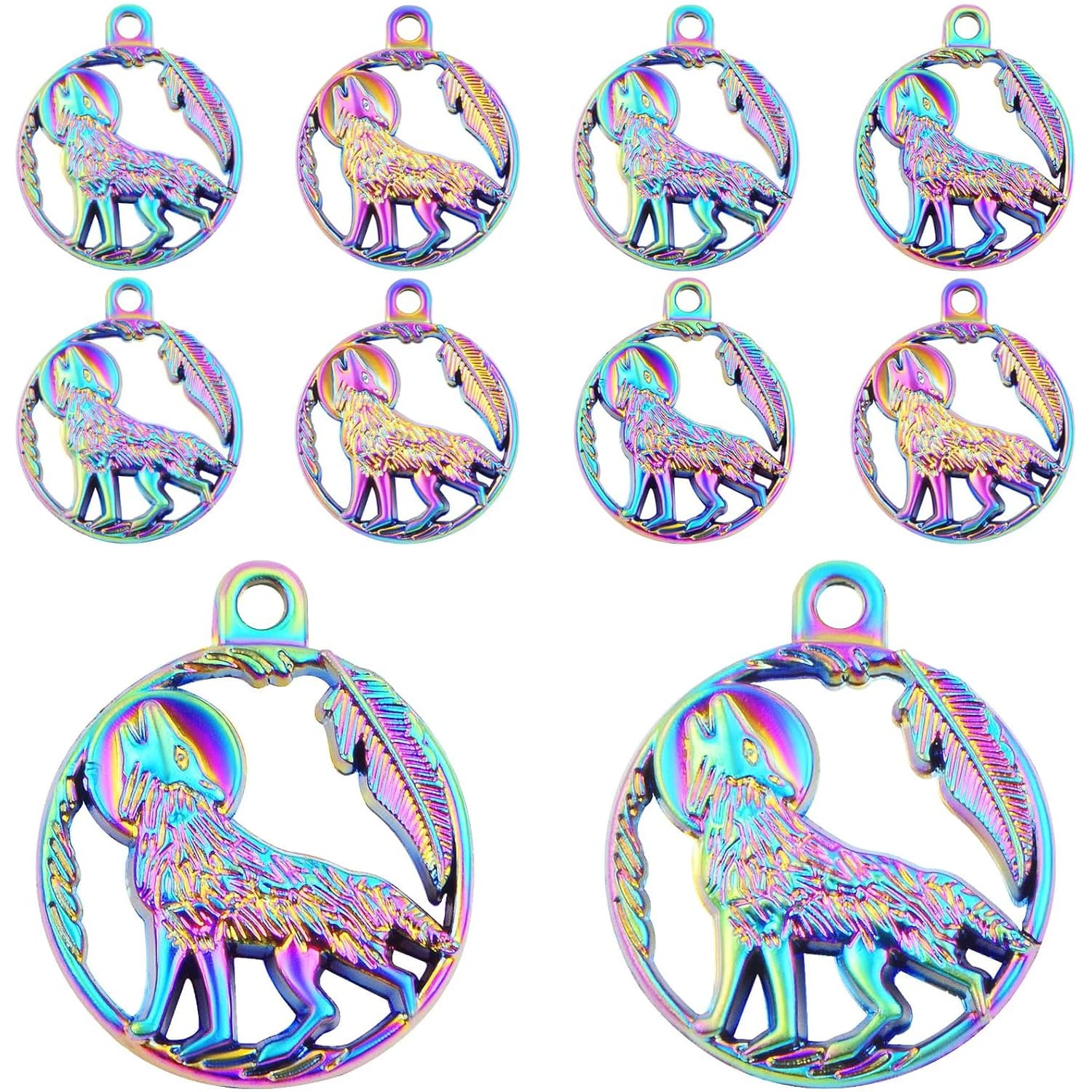 10 Pezzi Ciondoli a Forma di Lupo in Lega, Pendenti a Forma di Animale Cavo, Ornamenti da Appendere per Creazione Fai-da-te di Collane e Bracciali