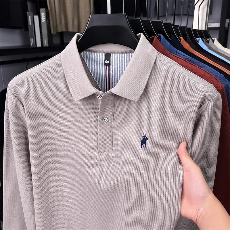 Polo da uomo a maniche lunghe di lusso in puro cotone 100% designer di marca Paul pony ricamo morbido comfort primavera autunno T-shirt casual