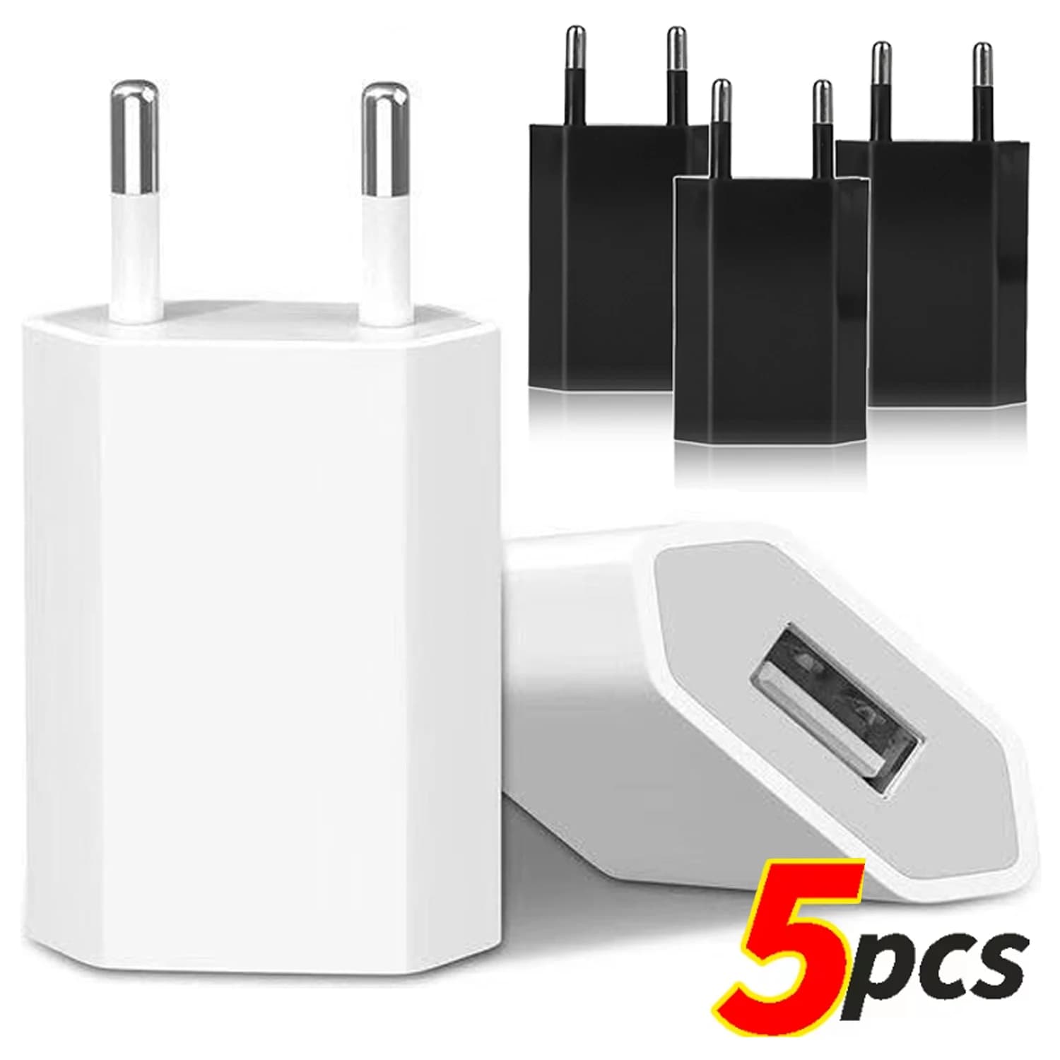 5 pz Spina UE Caricatore Da Parete USB Universale 5 V 1A Caricatore Del Telefono Mobile Adattatore di Alimentazione Per iPhone iPad Samsung Xiaomi Huawei Honor