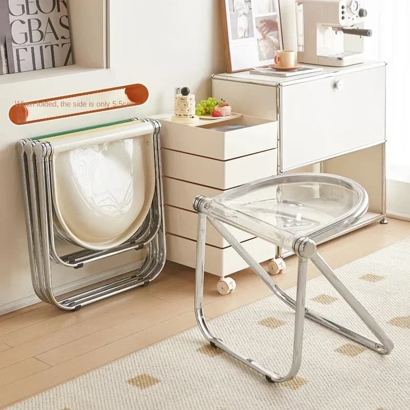 Sedia da pranzo in plastica Acrilico trasparente pieghevole per ufficio Gamba in metallo Piccole sedie impilabili Mobili da ristorante Cadeira verde