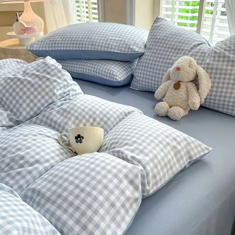 Set Copripiumino Nordico Blu Senza Imbottitura con Federe Rosa e Verdi, Lenzuolo Piatto, Misura Singola o Queen, Set di Biancheria da Letto alla Moda