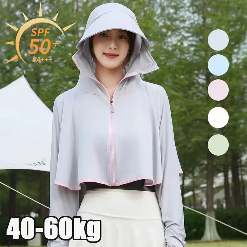 Women Cape Style Ice Silk Sun Protection Jacket Spring Summer Breathable UV Resistant Hooded Outerwear