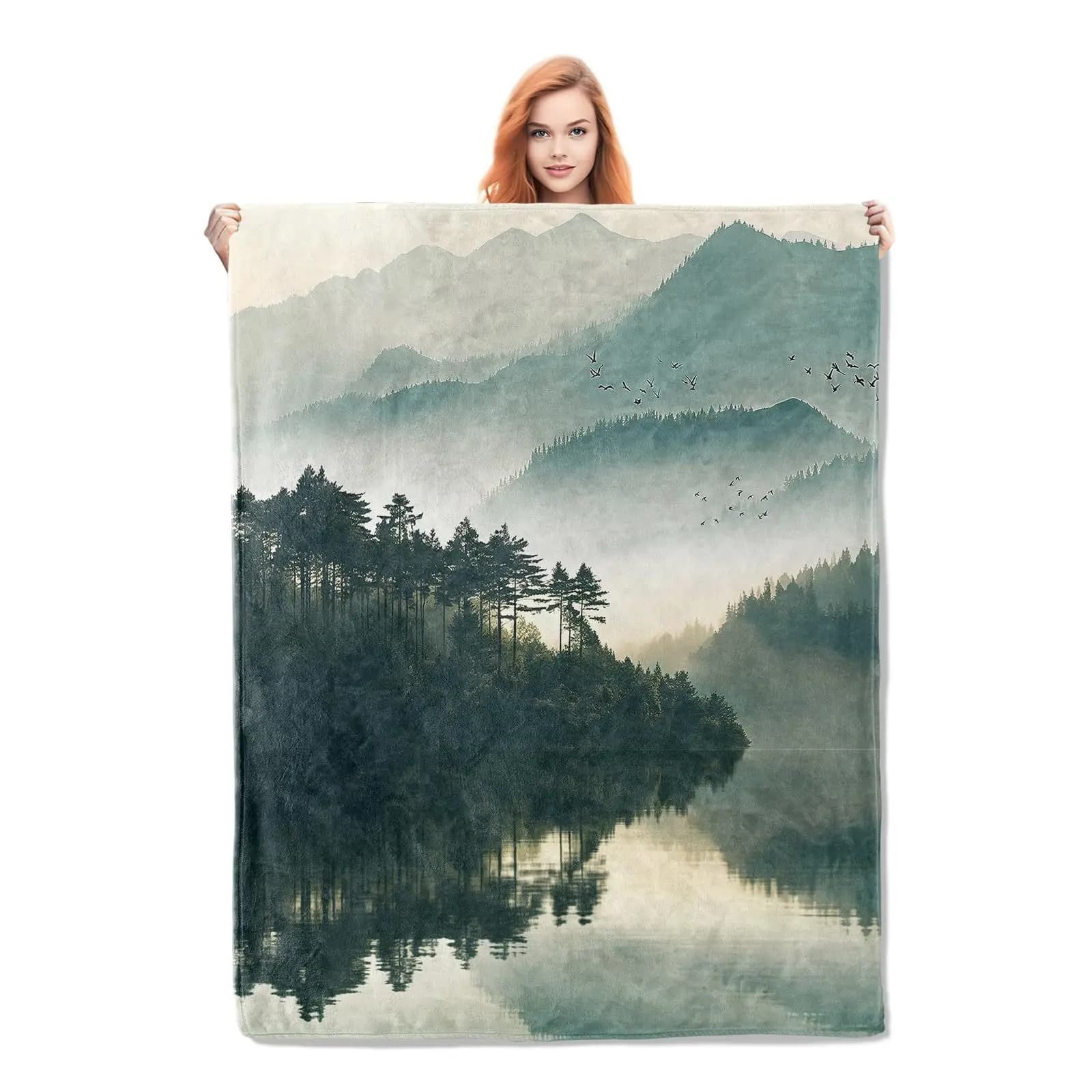 Lavare l'inchiostro pittura di paesaggio stampa digitale poliestere Camera da letto velluto flanella morbida copertura del divano coperta Copridivano in pile coperte