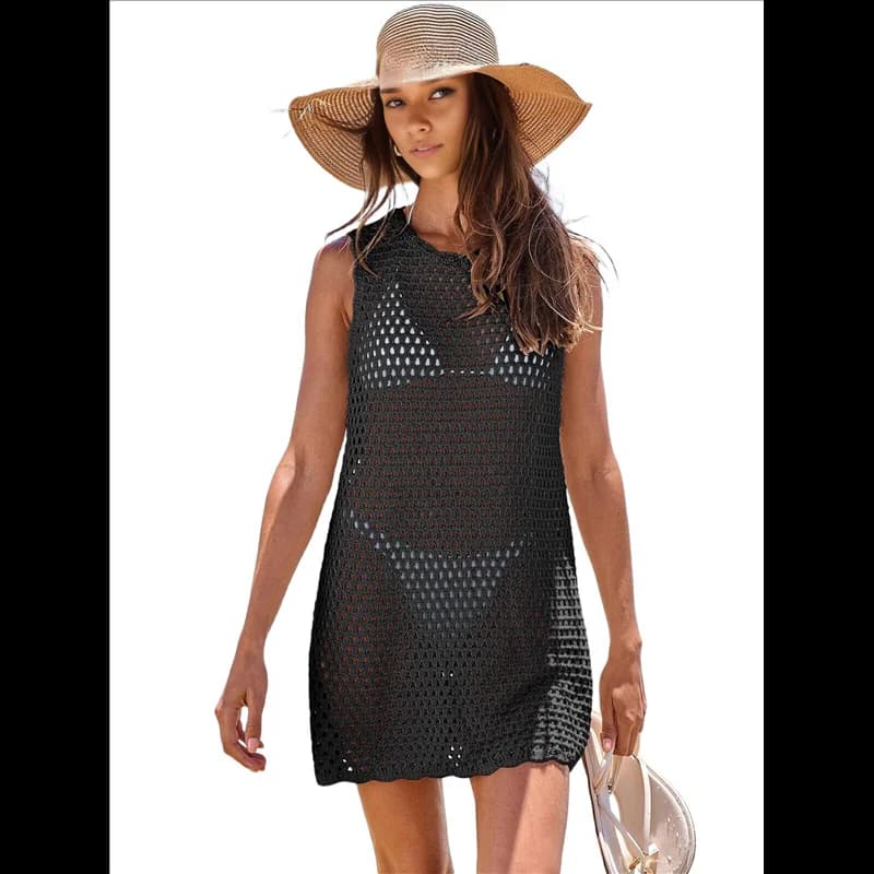 AEB0-Costume da bagno da donna Cover Up senza maniche in maglia 2025 Abiti estivi Costumi da bagno Costume da bagno Abito da spiaggia all'uncinetto