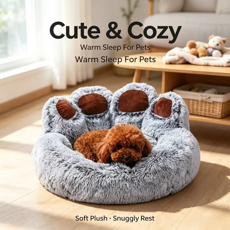 Cute Bear‑Paw Shape Pet Sofa Bed, Soft Fluffy Cozy Sleeping Cushion for Small Medium Large Dogs & Cats