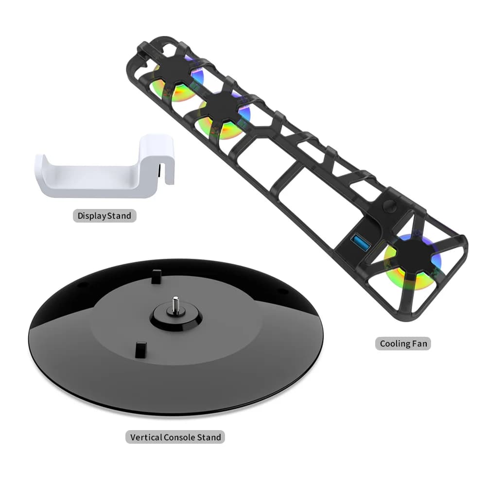 Supporto verticale + ventola di raffreddamento e set di ganci per cuffie per console di gioco PS5 Slim, base per PS5 Slim, supporto per aumento altezza.