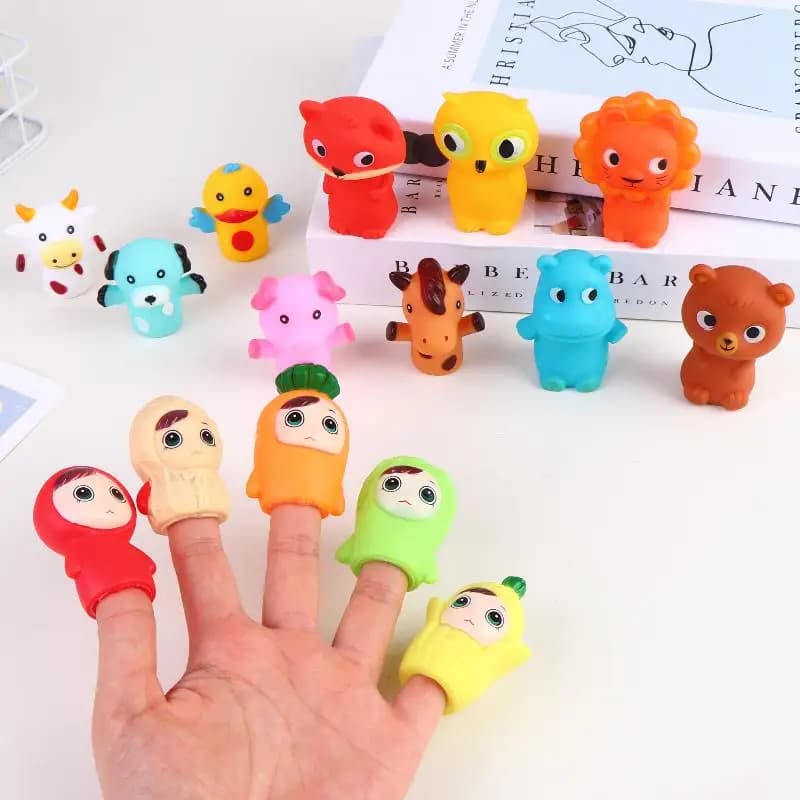 * 5Pcs Cartoon Finger Puppet Toy Set Kids Soft Animal Dolls Finger Toys For Kids Storytelling Educational Role Play Party Favors