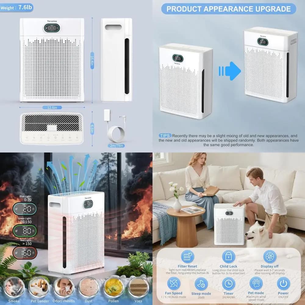 Purificatore d'aria HEPA per grandi superfici con pre-filtro lavabile, sensore per animali domestici e PM2.5, rimuove odori e polline per 2200 piedi quadrati (Bianco)
