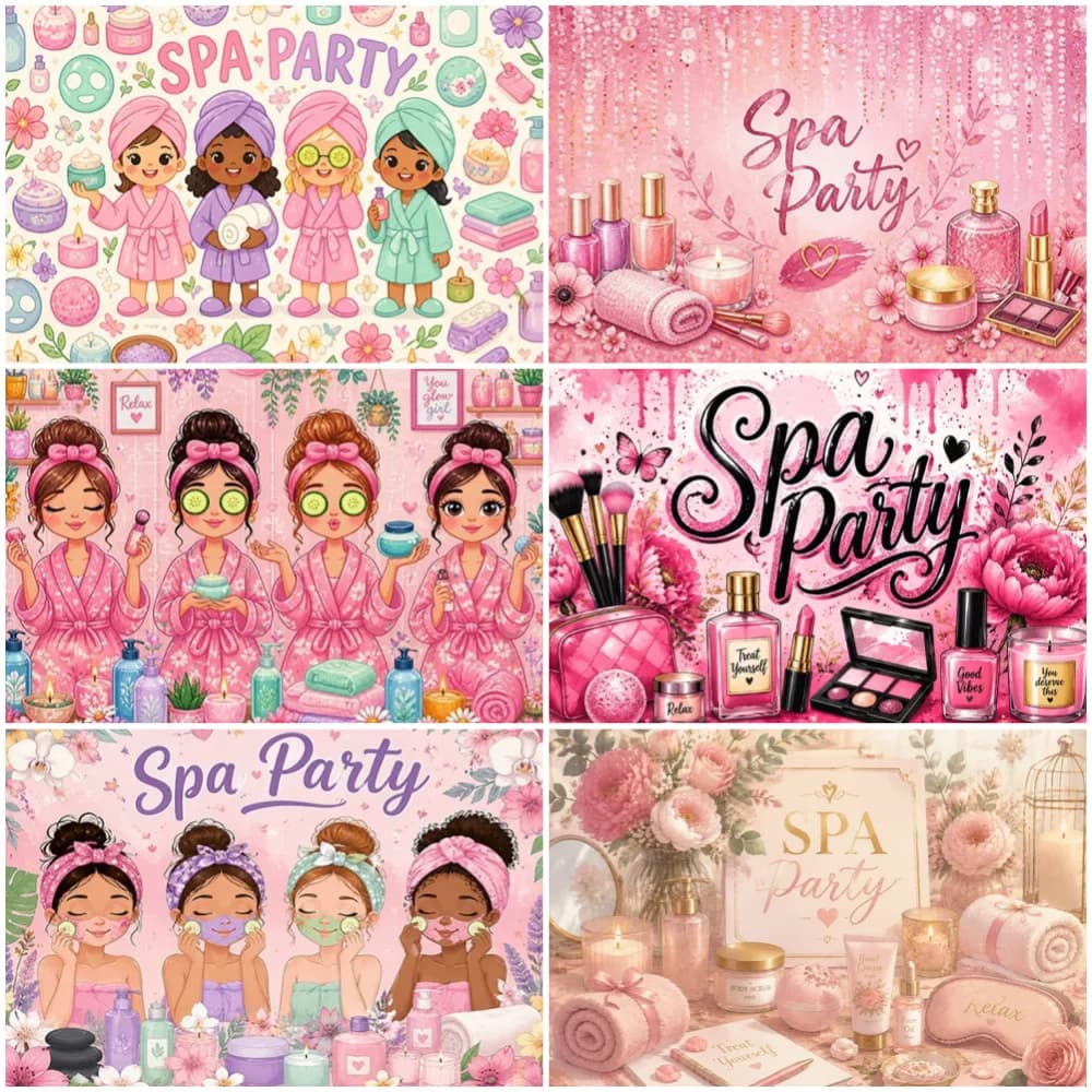 Spa Party Decoration Backdrop Makeup Perfume Essential Oil Skin Care Kids Girls Gift Spa Day Background Photography Banner Props