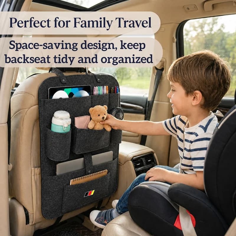 German three-color model1 One Pack Dark gray felt car seat back storage bag，Multi-pocket hanging storage bag，Universal rear seat