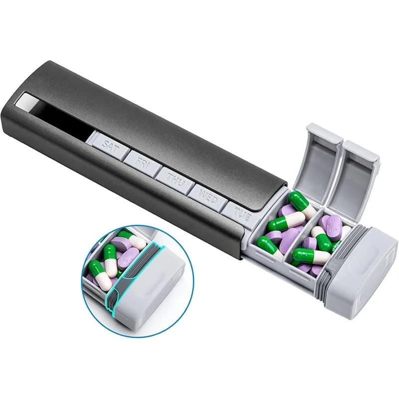 Weekly Pill Organizer - 7-Day Travel Pill Case w/ Spare Gasket | Dosette Box, Tablet & Medicine Holder