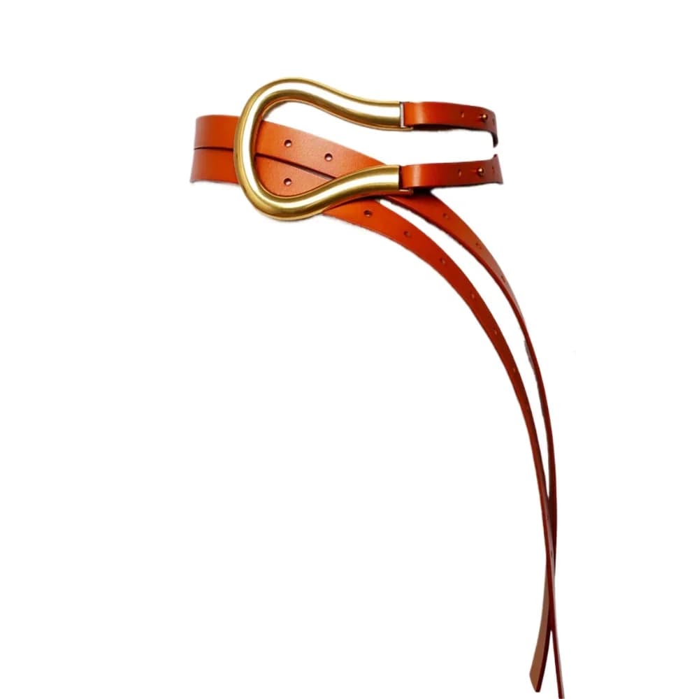 Cintura da Donna in Vera Pelle Camel, Cintura Nera di Alta Moda Firmata per Abiti, 122cm, Nuovo Design con Fibbia in Metallo