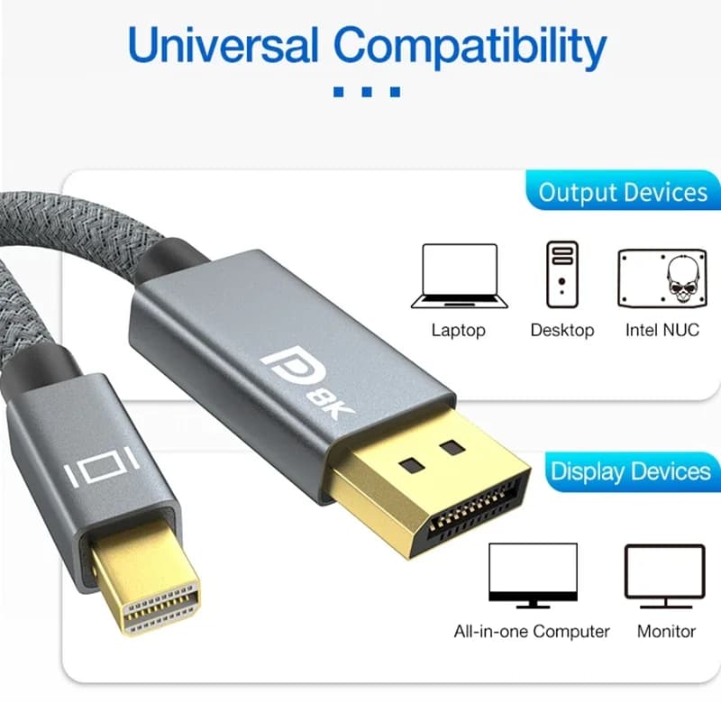 Cavo Mini DP a DP da 2 m Mini DisplayPort a DisplayPort 1.4 Supporto cavo Cavo adattatore dati HD 8K a 60 Hz Interfaccia Thunderbolt 2