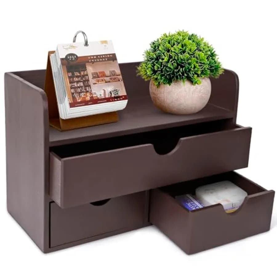 Organizer da Scrivania in Legno - Strumento di Organizzazione per Cubicoli, Camera da Letto, Cucina - Contenitore Organizzativo Stile Vintage con Coperchio