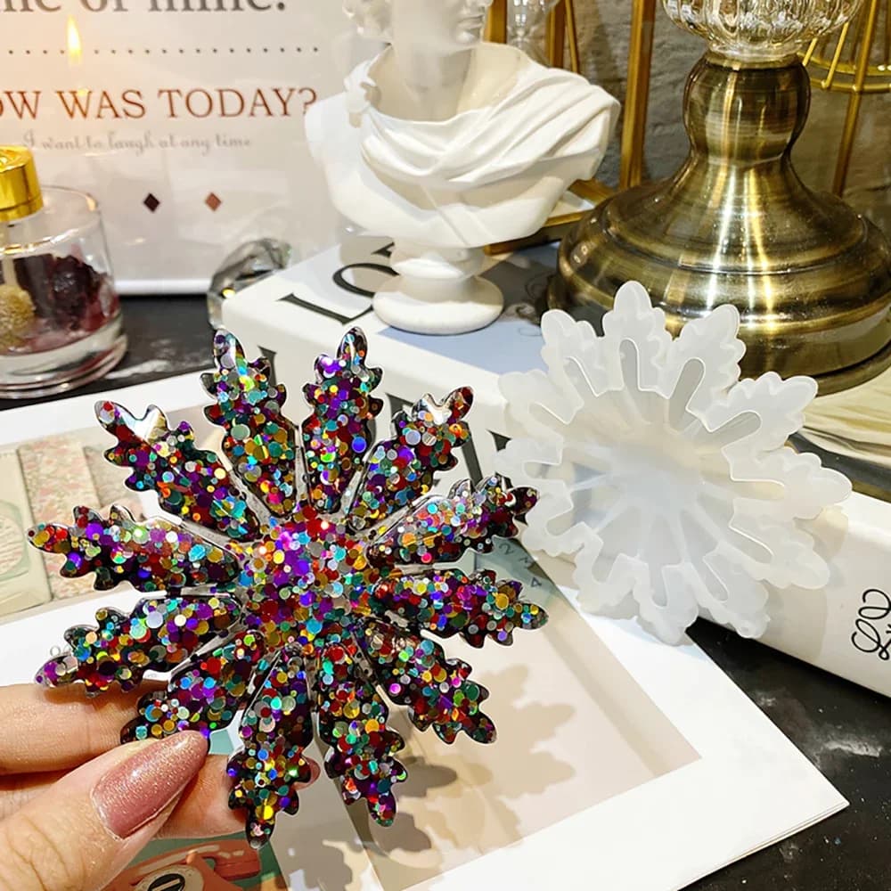 Stampo in resina epossidica cristallina per ornamenti a forma di fiocco di neve, stampo in silicone per ciondoli per albero di Natale, stampi per la creazione di gioielli