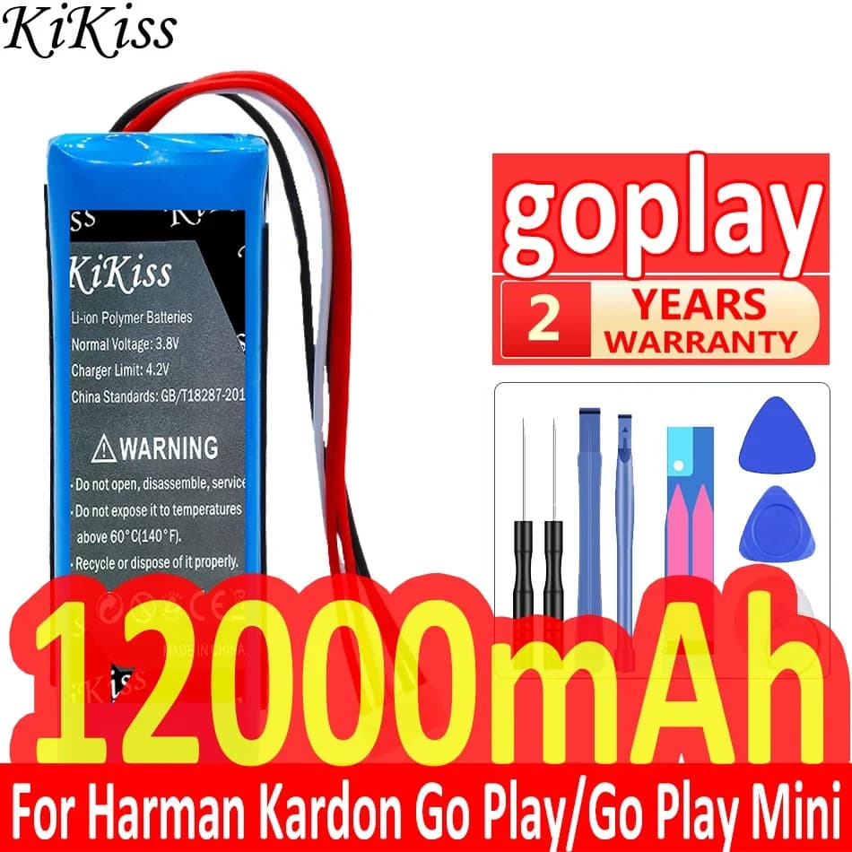 Batteria potente KiKiss da 12000 mAh per mini batterie Harman/Kardon Go Play, Go Play + strumenti gratuiti