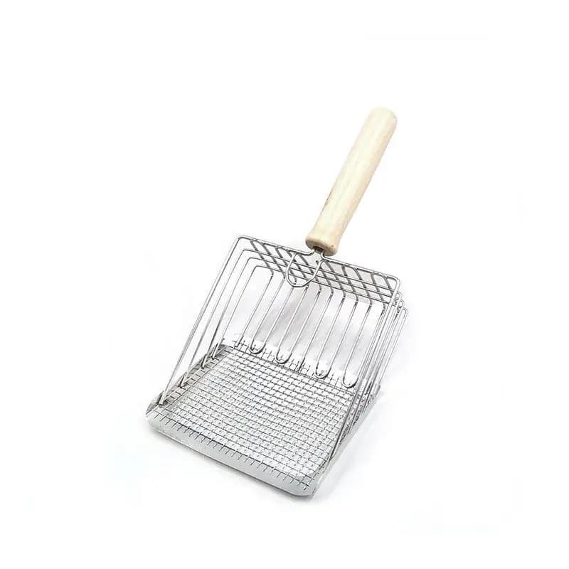 New Stainless Steel Cat Litter Scoop With Wooden Handle Durable Fast Sifting Design For Daily Home Cat Litter Box Cleaning