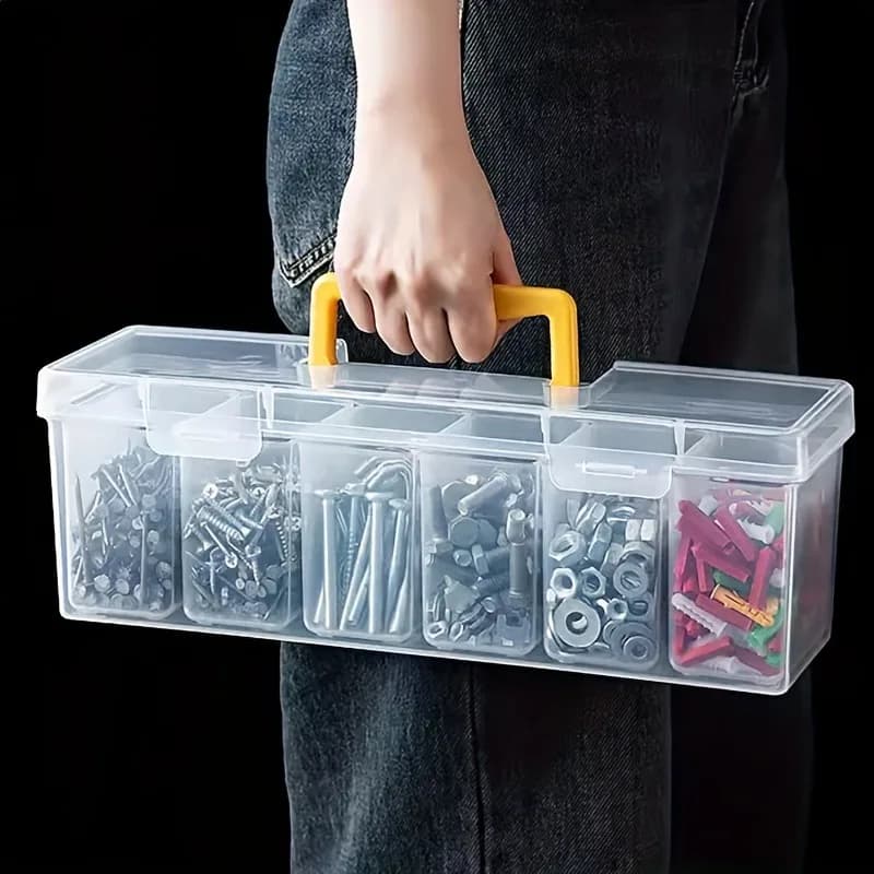 Scatola Portaoggetti per 7 Utensili, Organizzatore Multi-Scomparto per Viti, Chiavi e Minuteria, Contenitore Portatile per Classificazione
