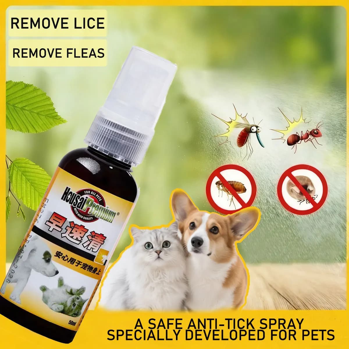 50 ml Spray per la rimozione delle pulci di animali domestici Gatti e cani Anti prurito Pidocchi Rimozione degli acari Allevia il prurito