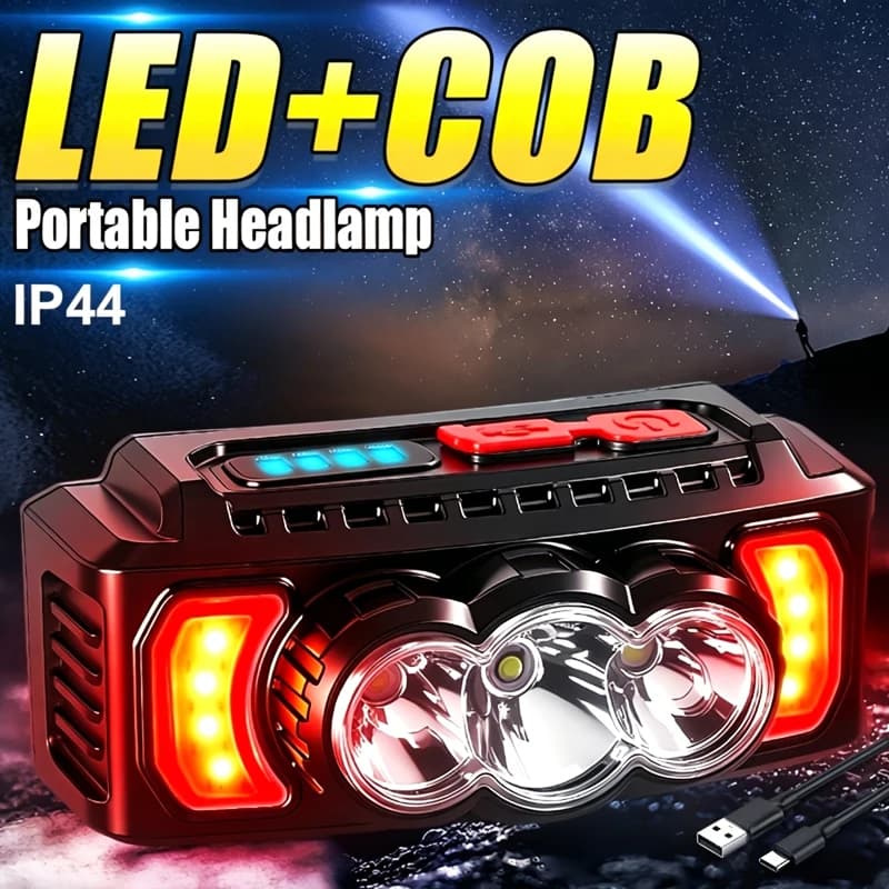 Torcia frontale da 3500LM, torcia super potente, torcia a LED EDC, luci portatili, lampada ricaricabile tramite USB per campeggio all'aperto, escursionismo