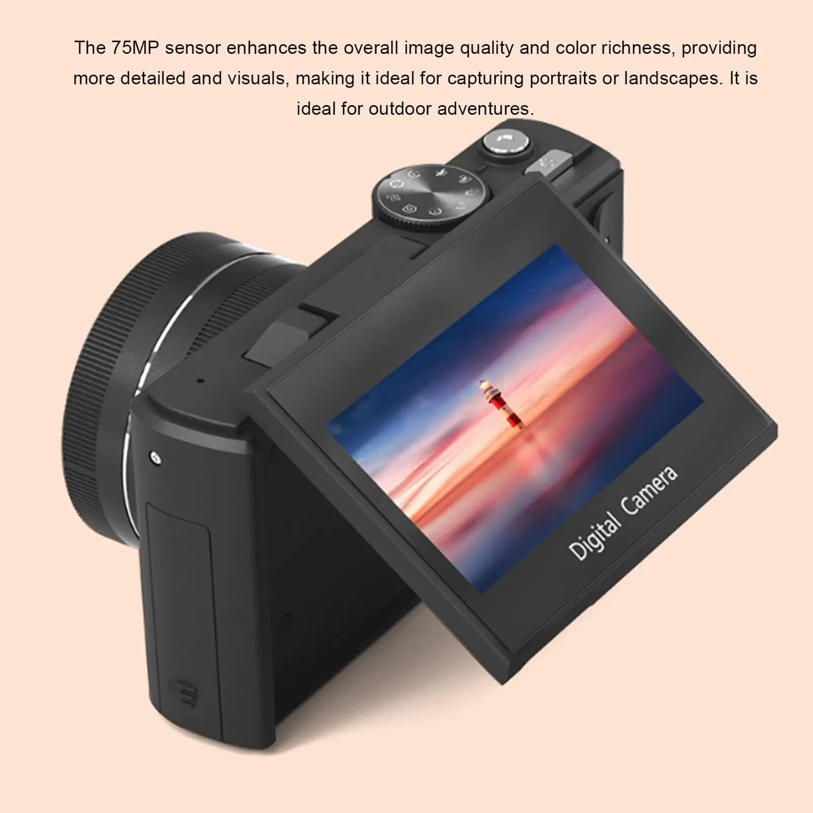 Videocamera digitale 5K da 75 MP con funzione WiFi, schermo orientabile a 180° da 3", autofocus, zoom 18x, compatta, ideale per vlog e viaggi.