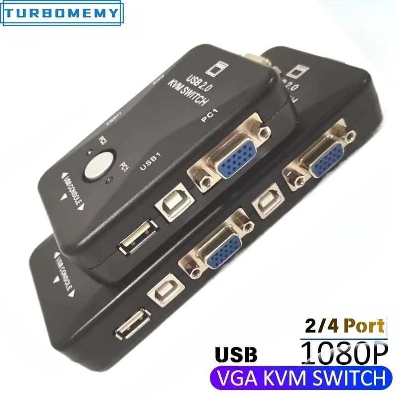 Switch KVM 2/4 Porte, Adattatore VGA, Cavo Switch USB 2.0, Controller Host per Computer, Proiettore, HDTV, Monitor, Stampante
