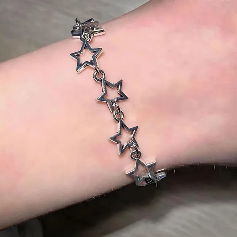 Braccialetti a catena a maglie con ciondoli a stelle vintage a portata di mano per donne Ragazze Bracciale a mano con stelle punk grunge Accessori per gioielli di moda Y2k