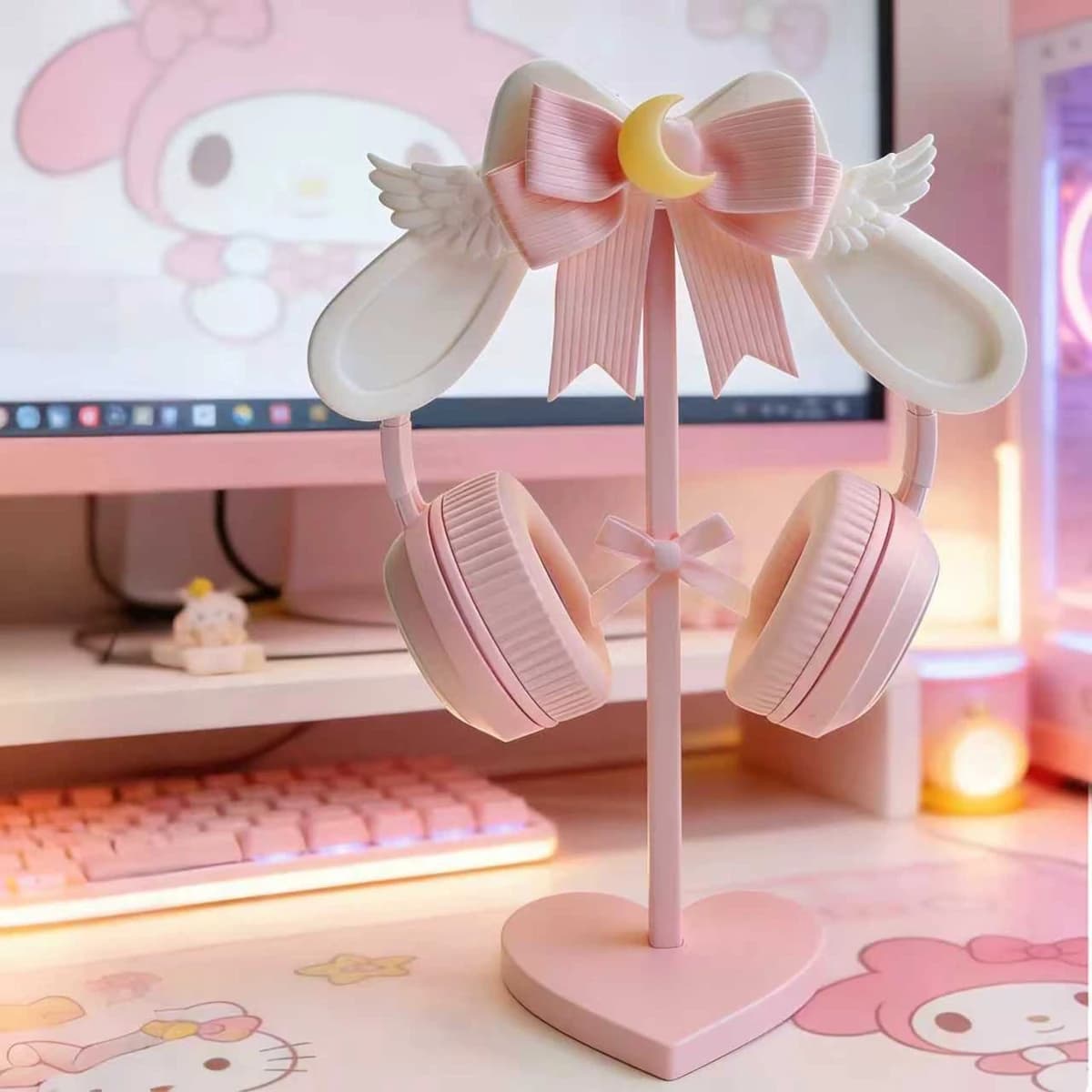 Headphone Stand Customized Cute Pink Magic Wand Head-mounted Headphone Display Stand Desktop Storage Rack Headphone Accessories