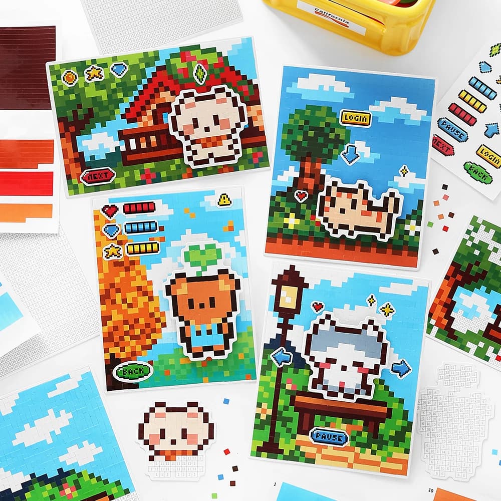 6 fogli/borsa adesivi per collage di pixel a tema animali Kawaii mini sollievo dallo stress per la decorazione del taccuino della custodia del telefono di album fai da te